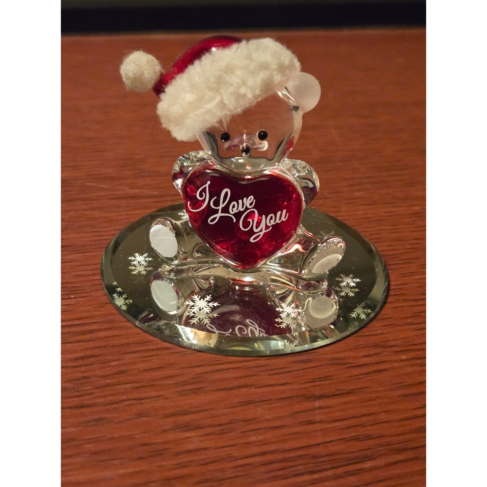 Glass Baron‎ Santa Bear I Love You Heart Glass Figurine Mirror Base N3 149 Red